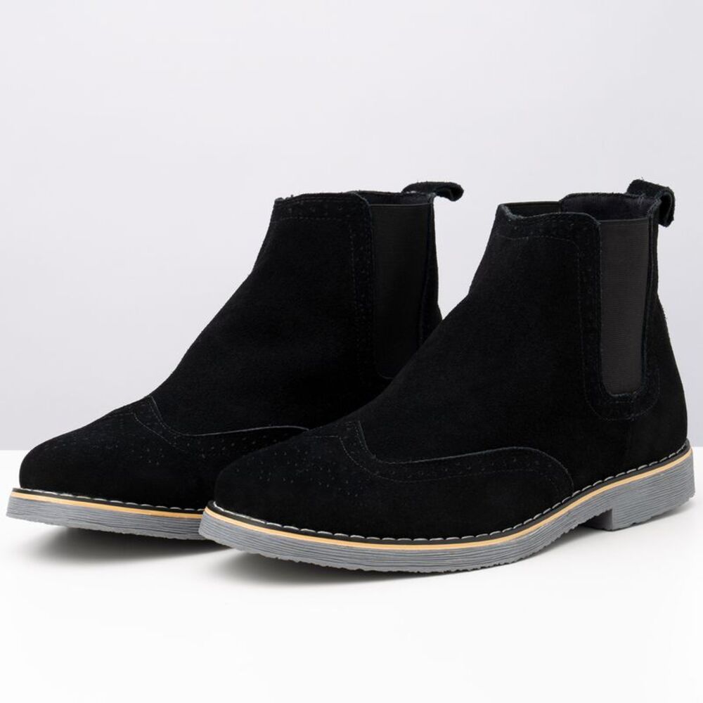 Alpine Swiss Mens Chelsea Boots Genuine Suede Dress Ankle Boots Wingtip Shoes - Picture 6 of 6